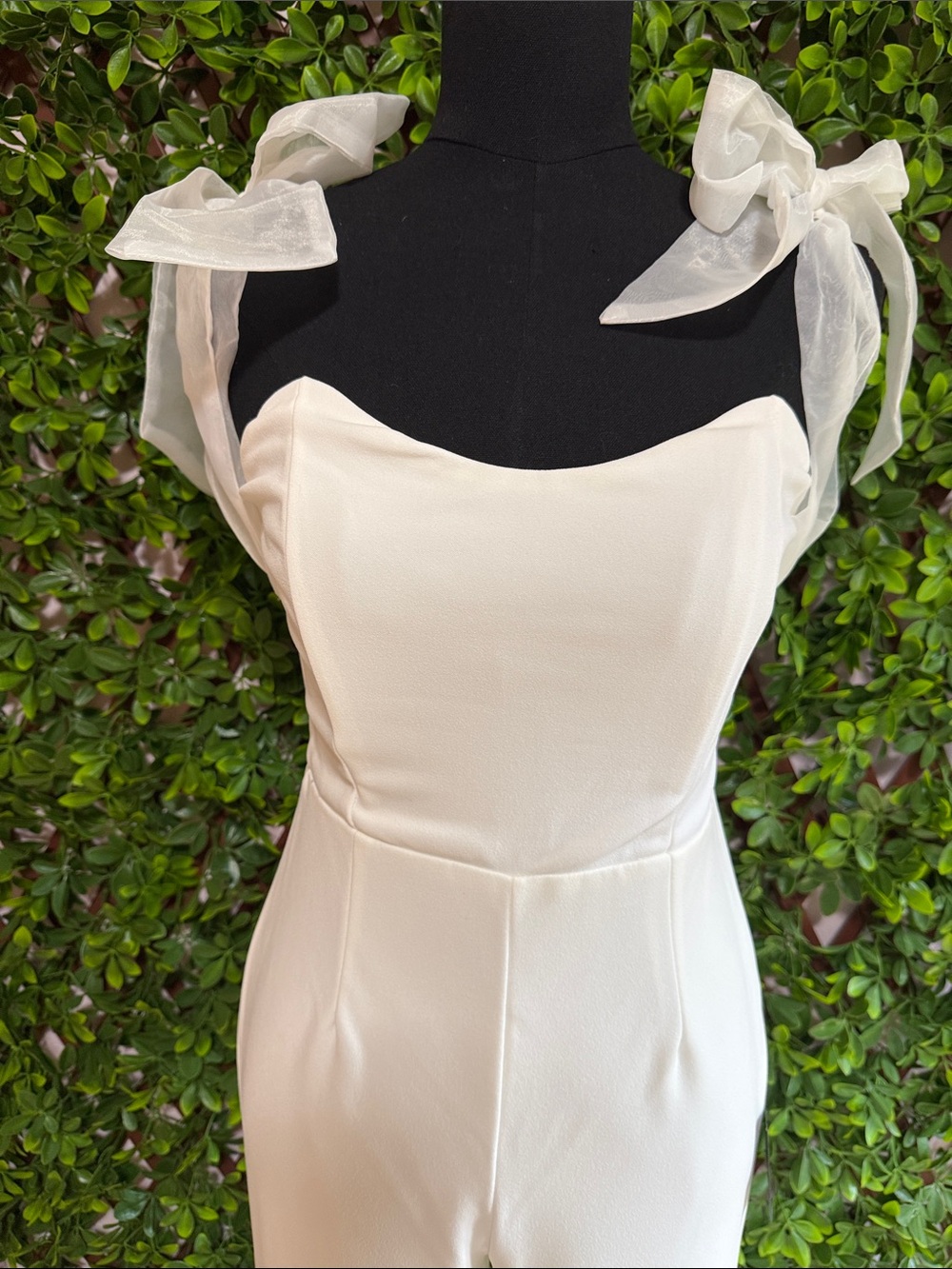 NWT-Pristine Aura White Tie-Strap Off-the-Shoulder Jumpsuit - Picture 6 of 16